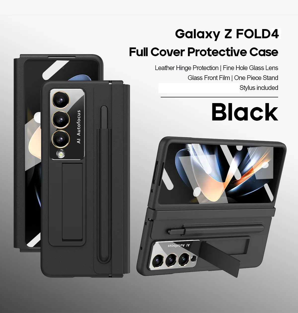 Samsung Fold5 phone case, FOLD4, foldable screen, leather hinge, pen slot, full-coverage protective case, screen protector in one piece.