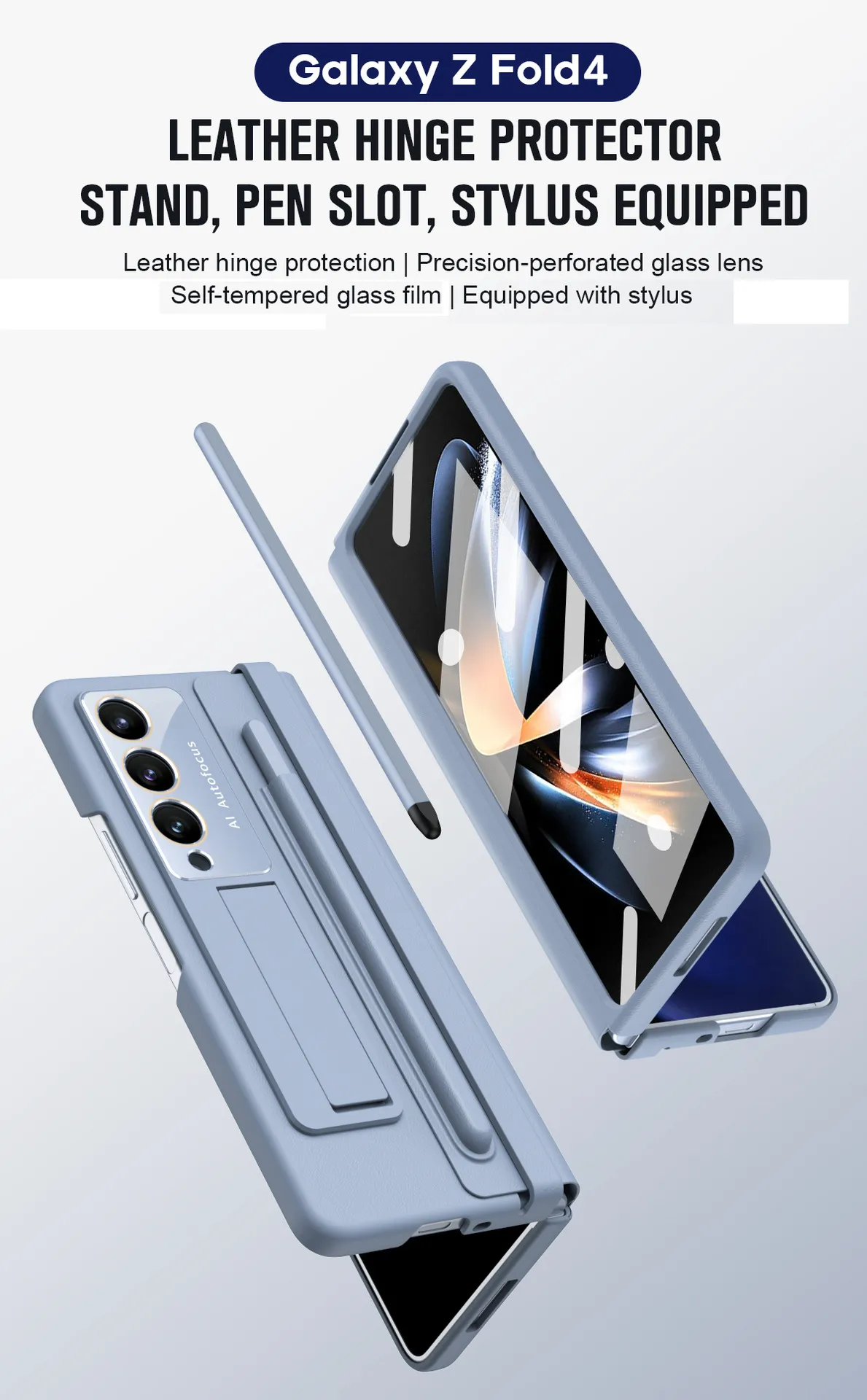 Samsung Fold5 phone case, FOLD4, foldable screen, leather hinge, pen slot, full-coverage protective case, screen protector in one piece.