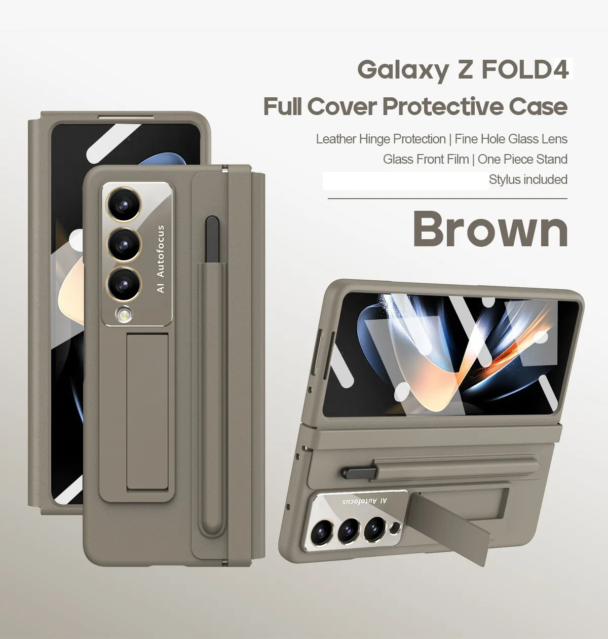 Samsung Fold5 phone case, FOLD4, foldable screen, leather hinge, pen slot, full-coverage protective case, screen protector in one piece.