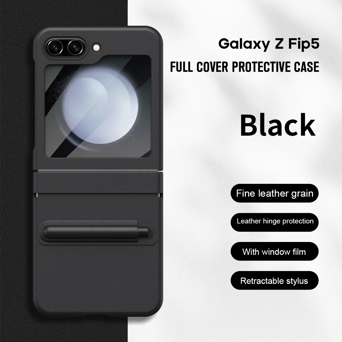 Samsung ZFlip 7FE phone case, FLIP 6 foldable screen, leather hinge, pen slot, full-coverage protective case, suitable for use with film.