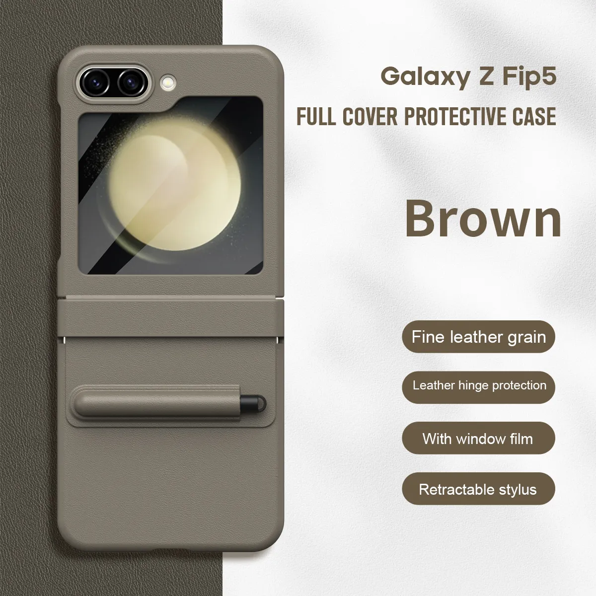 Samsung ZFlip 7FE phone case, FLIP 6 foldable screen, leather hinge, pen slot, full-coverage protective case, suitable for use with film.