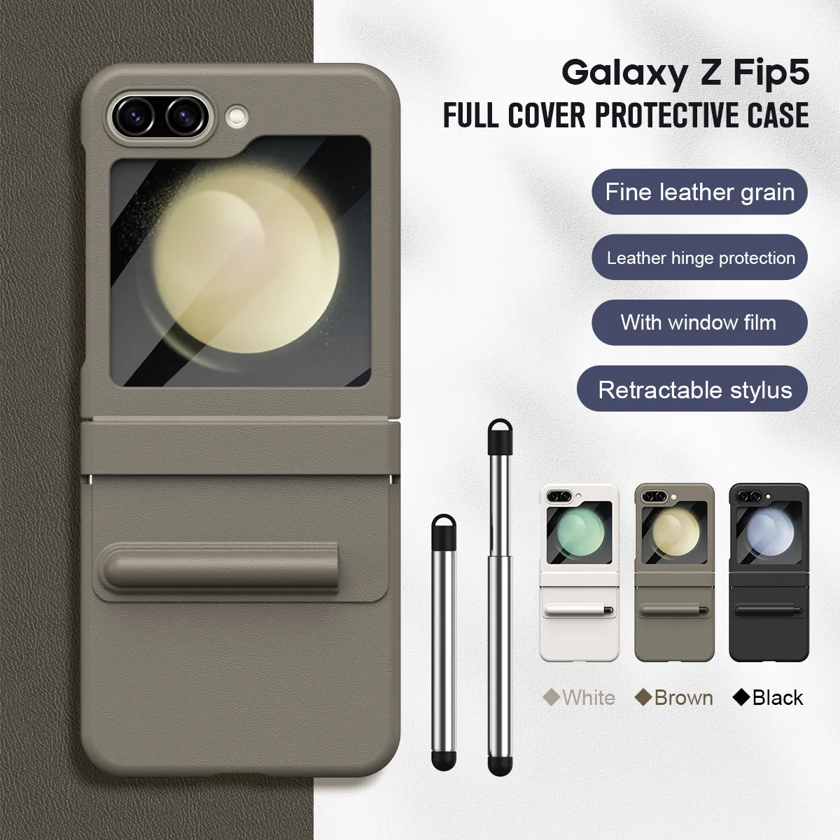 Samsung ZFlip 7FE phone case, FLIP 6 foldable screen, leather hinge, pen slot, full coverage, minimalist, drop-proof protective case.