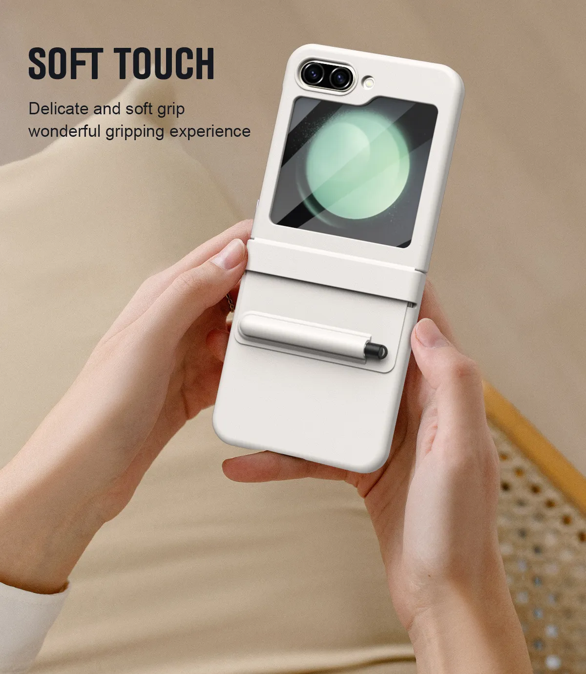 Samsung ZFlip 7FE phone case, FLIP 6 foldable screen, leather hinge, pen slot, full coverage, minimalist, drop-proof protective case.