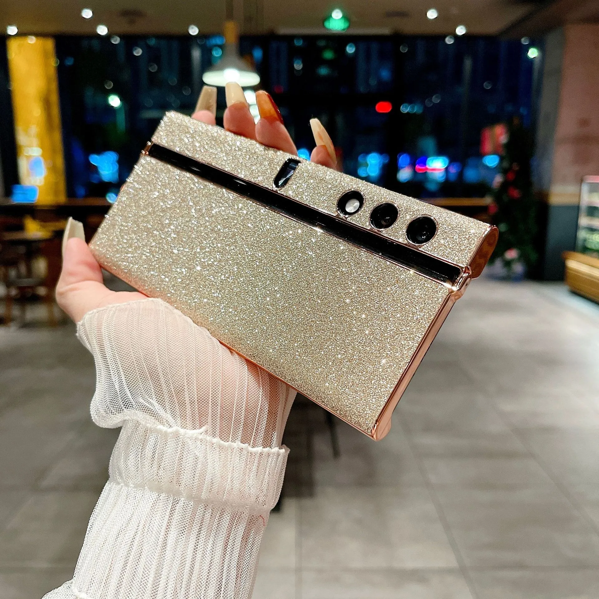 Compatible with Honor V Purse phone case, vpurse luxury glitter leather case, shell stand, drop-proof protective case