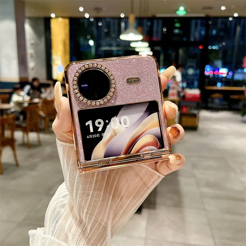 Compatible with vivo x Flip phone case, X FLIP foldable screen protective case, glitter diamond vegan leather, full coverage, drop protection.