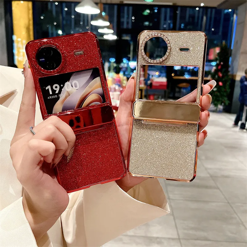 Compatible with vivo x Flip phone case, X FLIP foldable screen protective case, glitter diamond vegan leather, full coverage, drop protection.