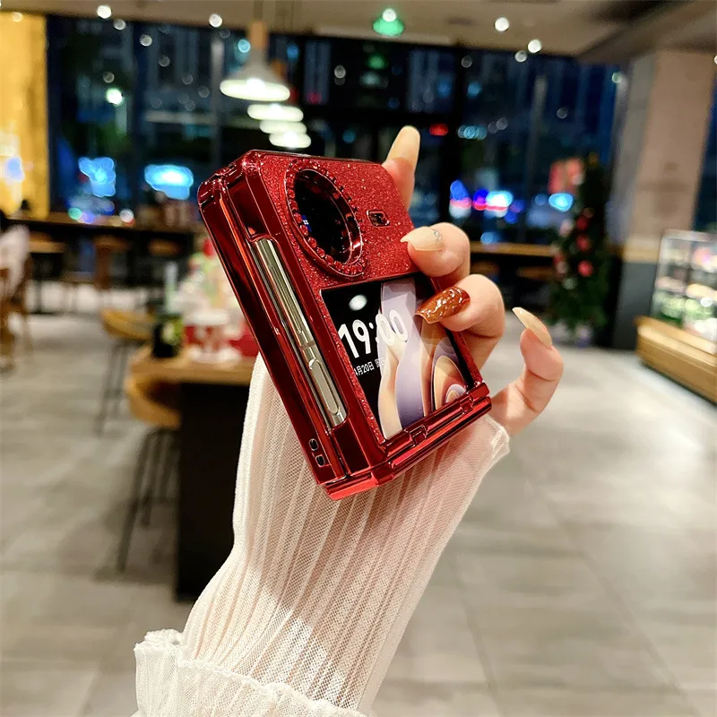 Compatible with vivo x Flip phone case, X FLIP foldable screen protective case, glitter diamond vegan leather, full coverage, drop protection.