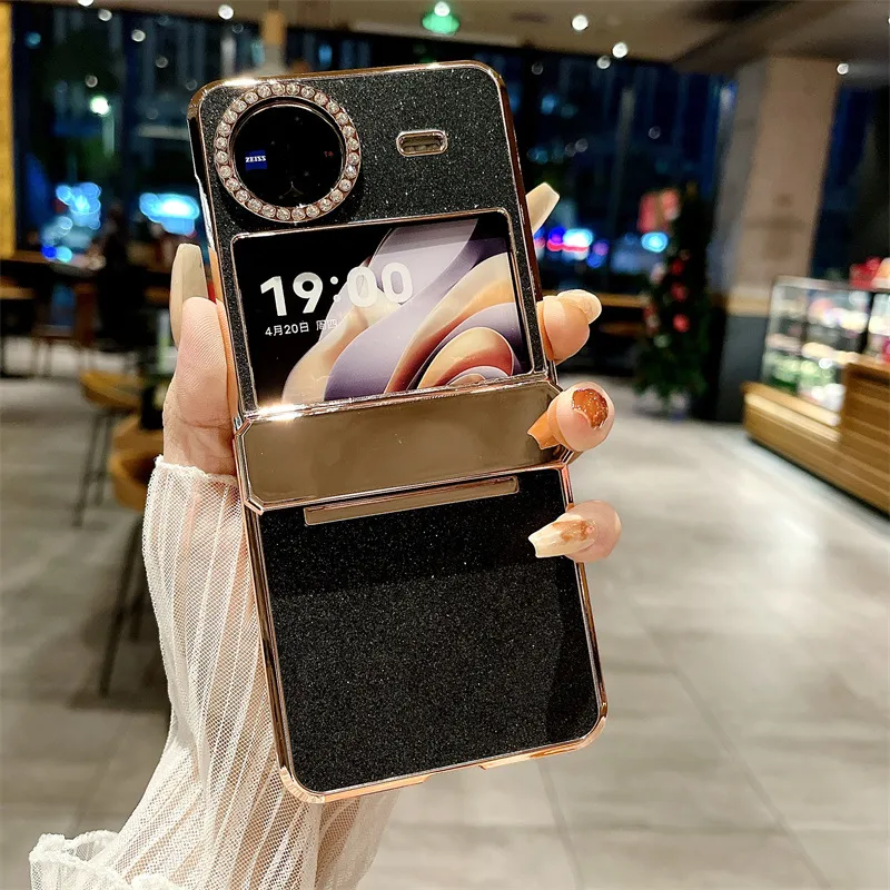Compatible with vivo x Flip phone case, X FLIP foldable screen protective case, glitter diamond vegan leather, full coverage, drop protection.