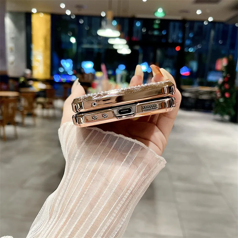Compatible with Samsung ZFlip 6 phone case, ZFLIP 5 foldable screen diamond leather hinge full-coverage drop-proof protective case