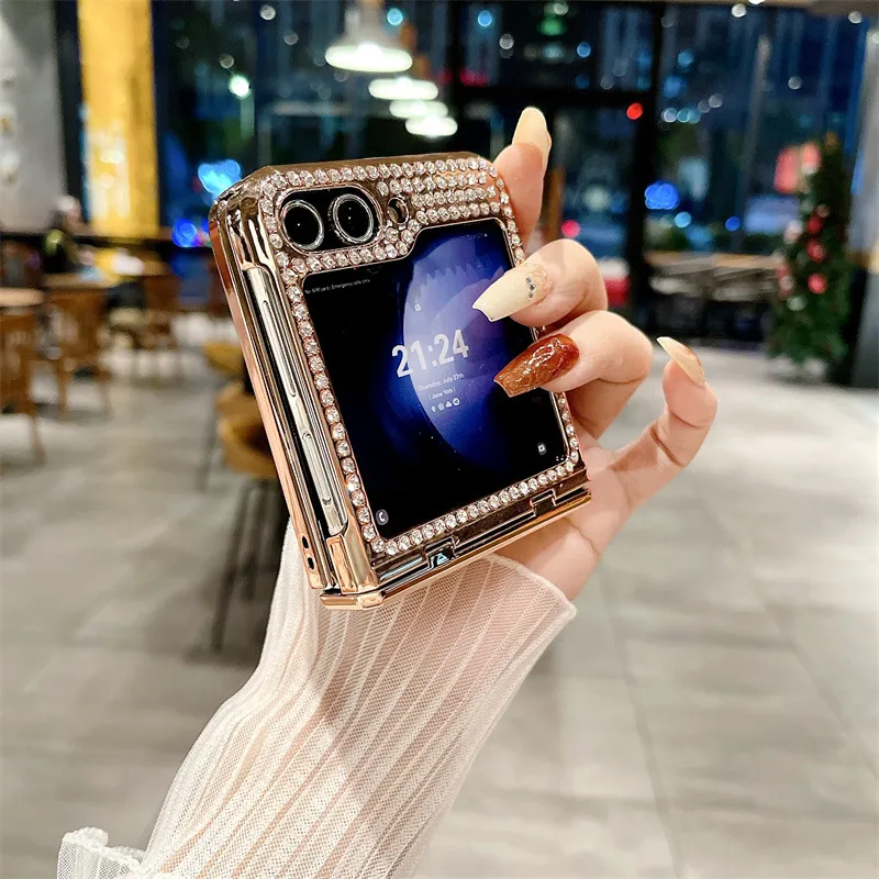 Compatible with Samsung ZFlip 6 phone case, ZFLIP 5 foldable screen diamond leather hinge full-coverage drop-proof protective case