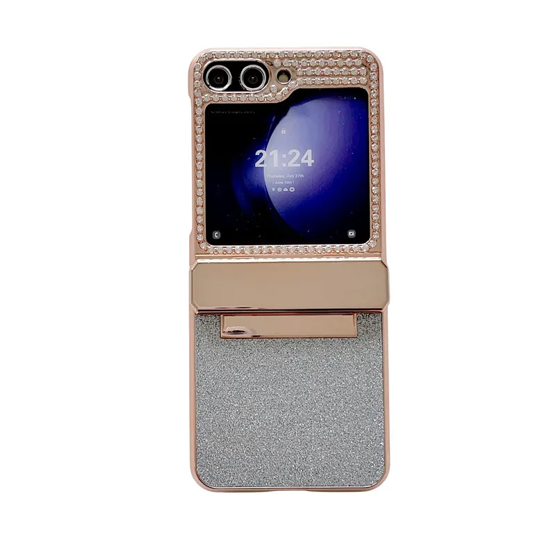 Compatible with Samsung ZFlip 6 phone case, ZFLIP 5 foldable screen diamond leather hinge full-coverage drop-proof protective case