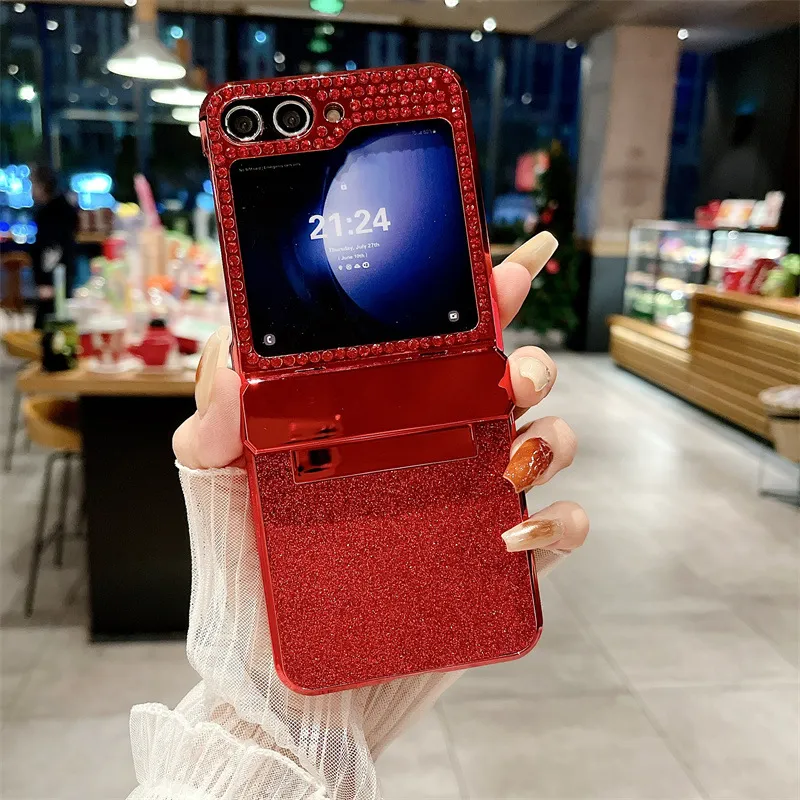 Compatible with Samsung ZFlip 6 phone case, ZFLIP 5 foldable screen diamond leather hinge full-coverage drop-proof protective case