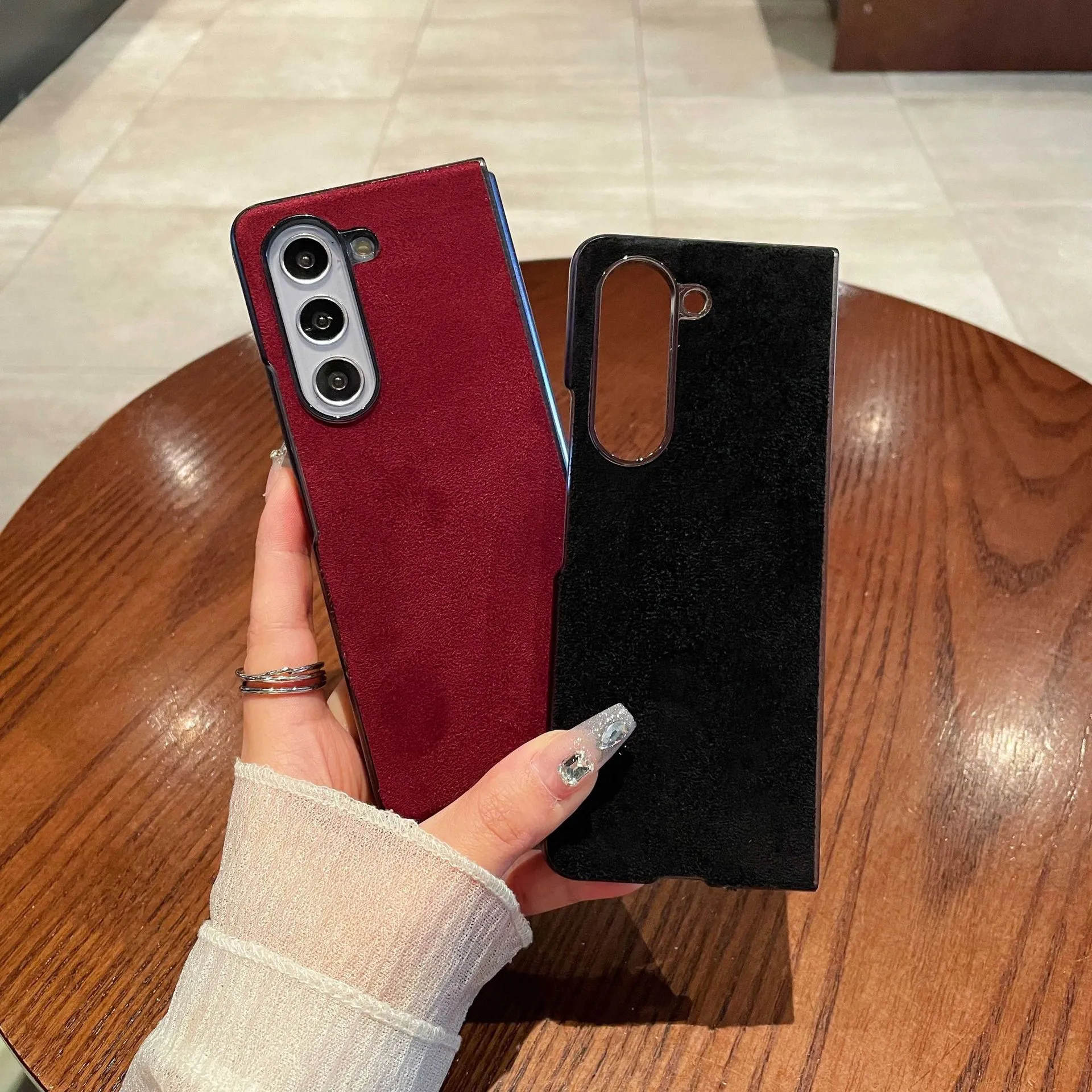 Samsung ZFold 5 Phone Case FOLD4 Folding Protective Case, Suede Shell, Vegan Leather, Solid Color, Ultra-thin Leather Case