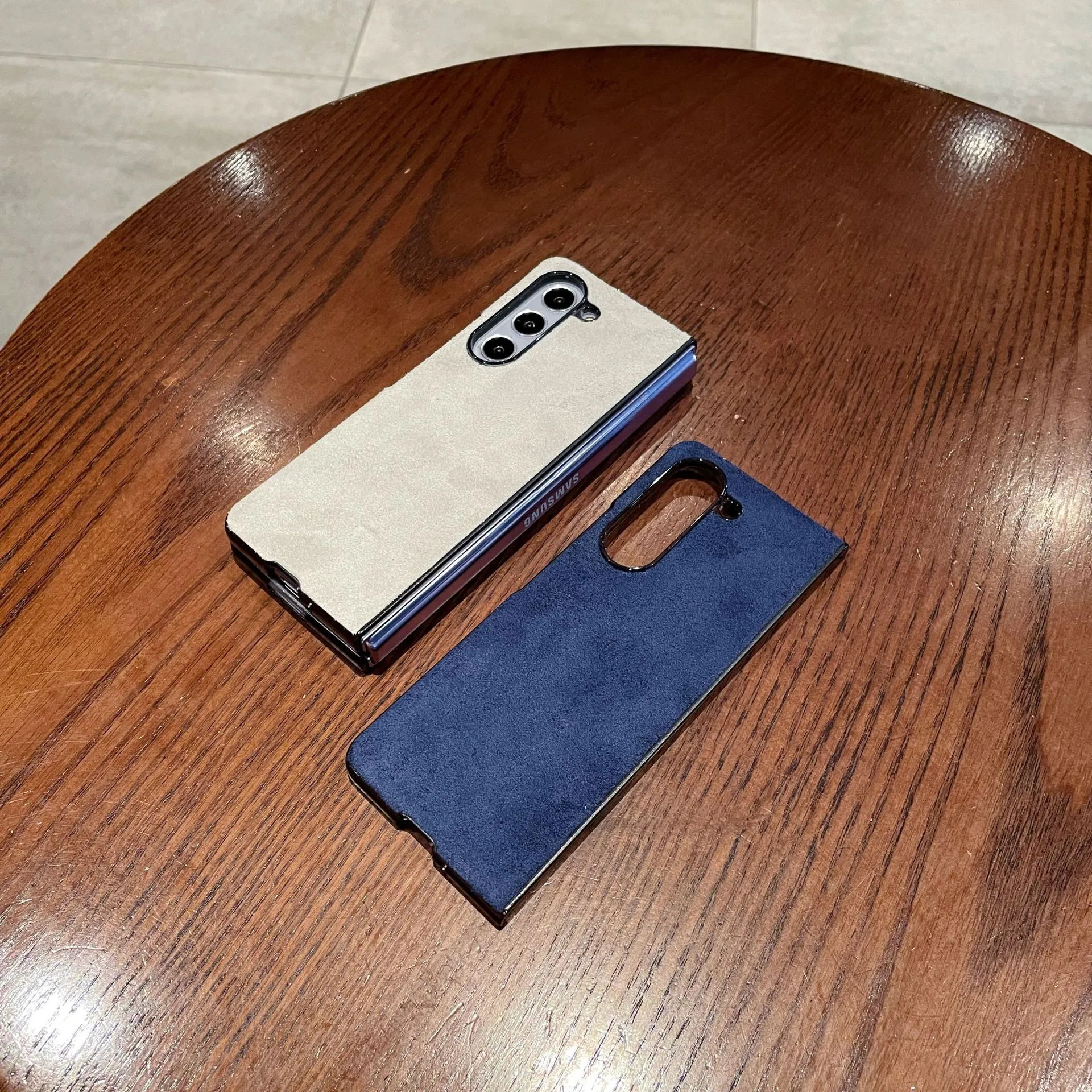Samsung ZFold 5 Phone Case FOLD4 Folding Protective Case, Suede Shell, Vegan Leather, Solid Color, Ultra-thin Leather Case