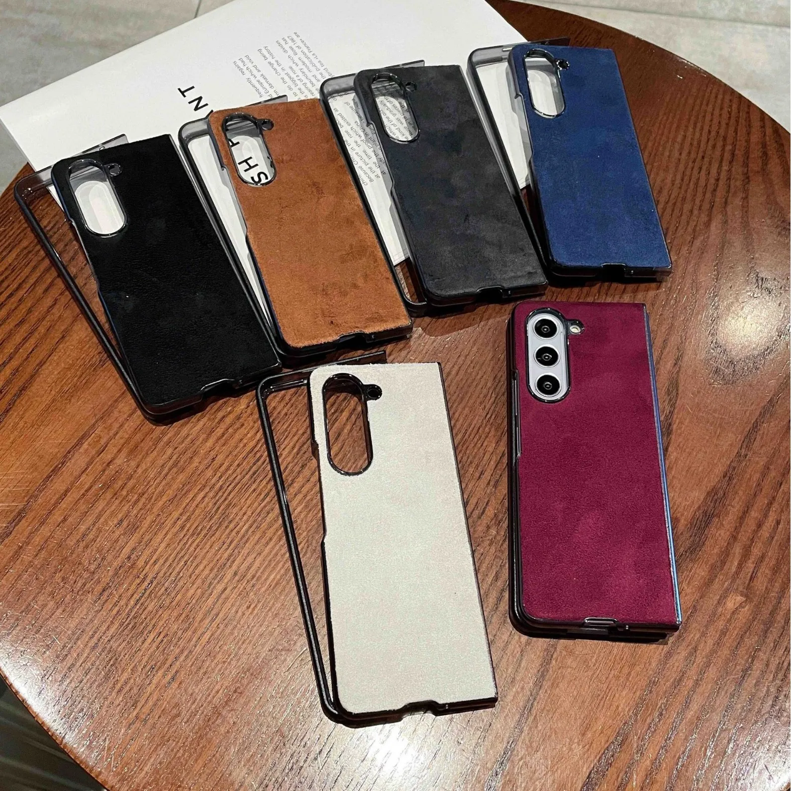 Samsung ZFold 5 Phone Case FOLD4 Folding Protective Case, Suede Shell, Vegan Leather, Solid Color, Ultra-thin Leather Case