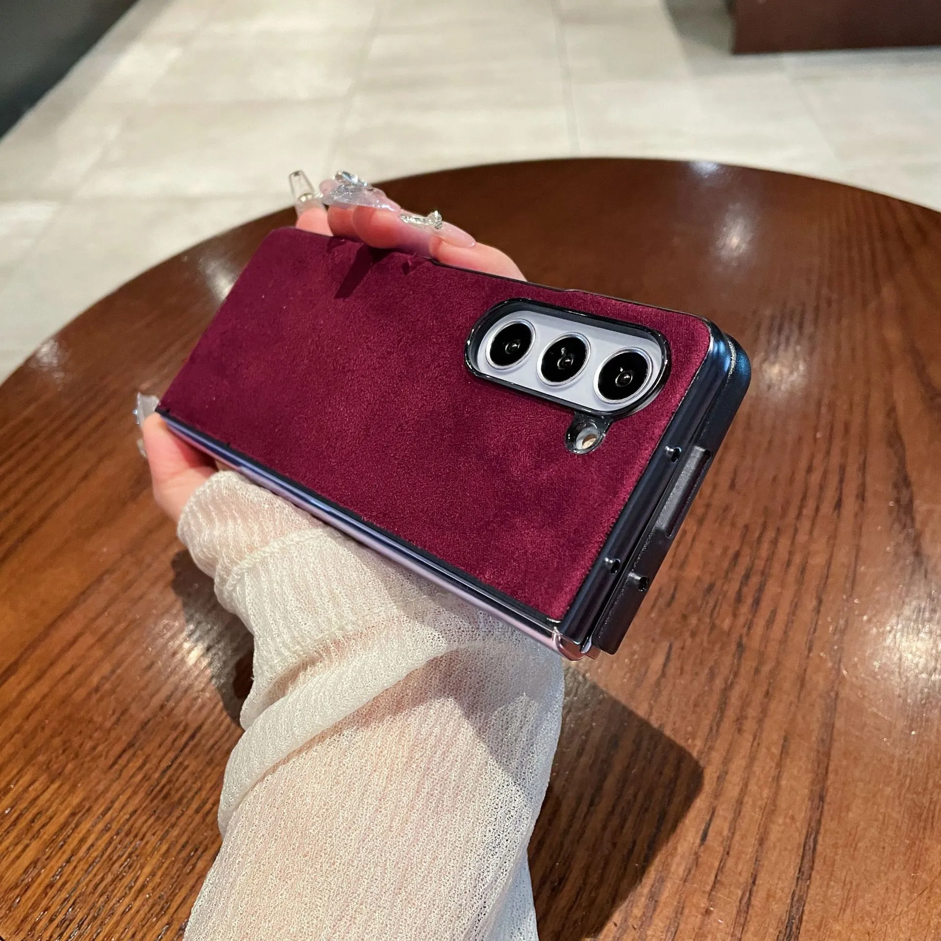 Samsung ZFold 5 Phone Case FOLD4 Folding Protective Case, Suede Shell, Vegan Leather, Solid Color, Ultra-thin Leather Case