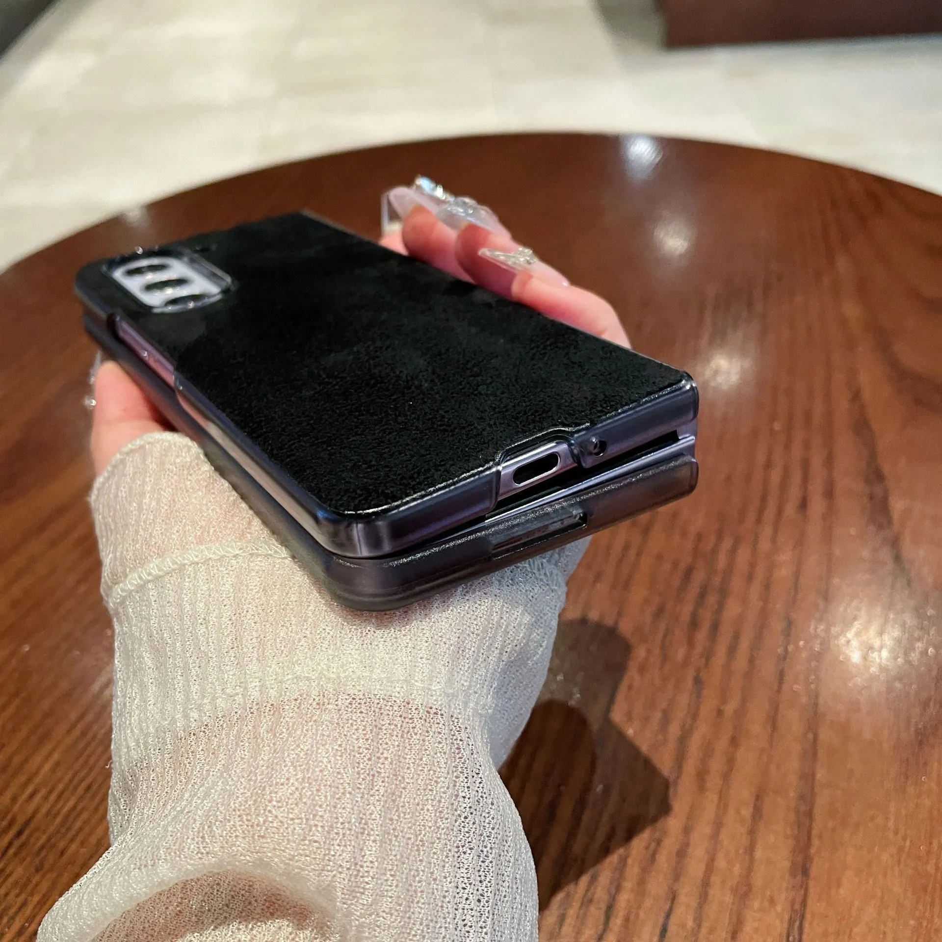 Samsung ZFold 5 Phone Case FOLD4 Folding Protective Case, Suede Shell, Vegan Leather, Solid Color, Ultra-thin Leather Case