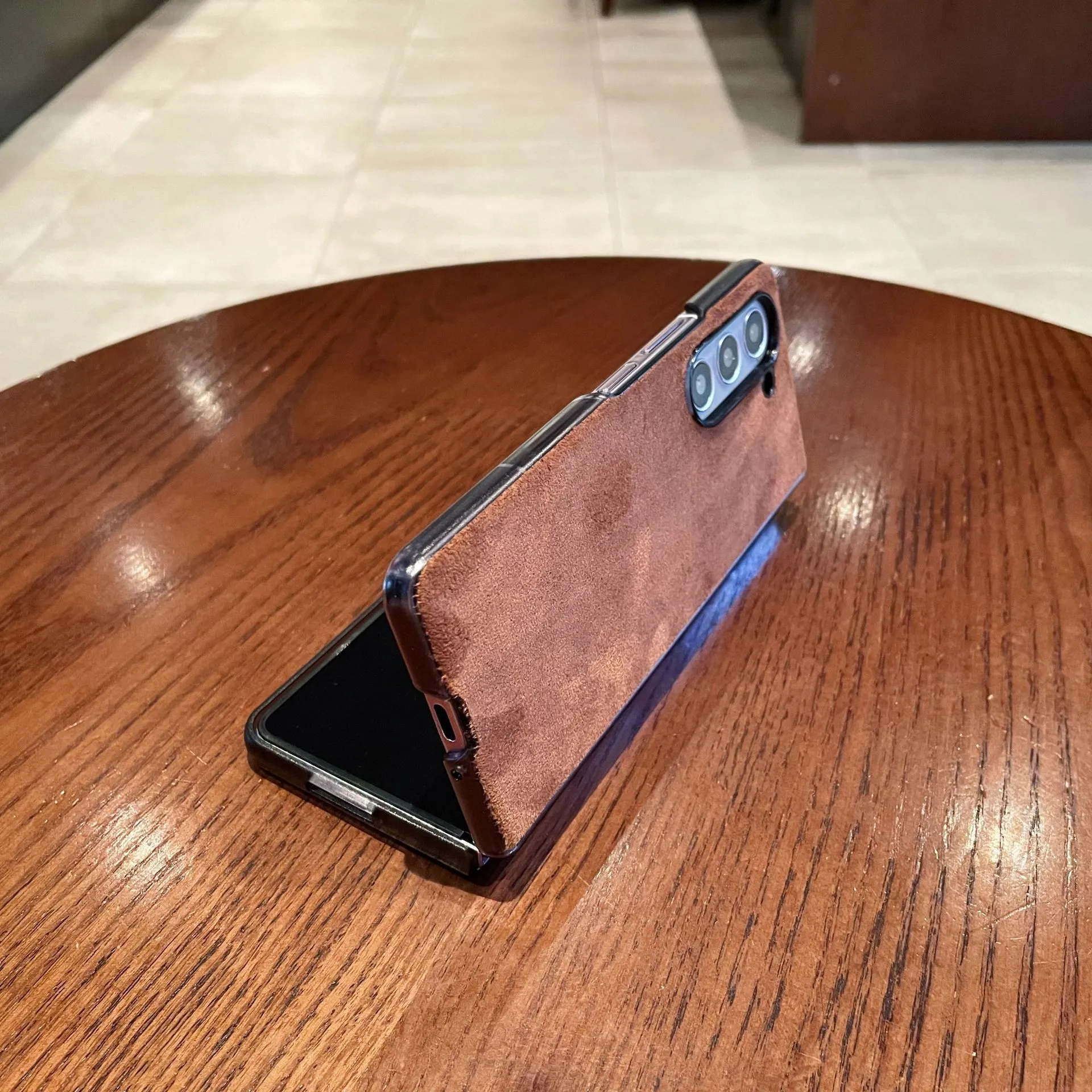 Samsung ZFold 5 Phone Case FOLD4 Folding Protective Case, Suede Shell, Vegan Leather, Solid Color, Ultra-thin Leather Case