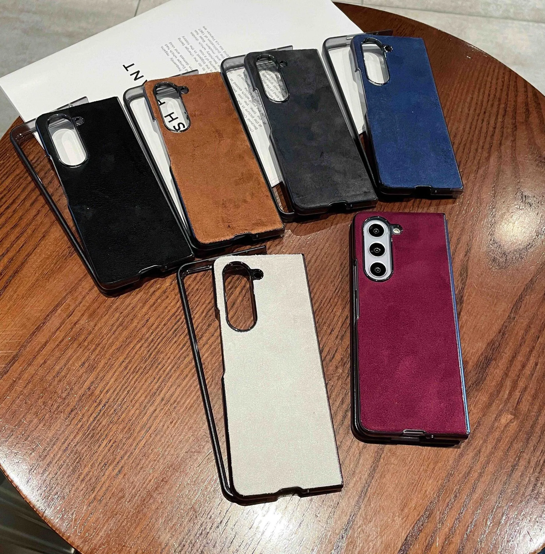 Samsung ZFold 5 Phone Case FOLD4 Folding Protective Case, Suede Shell, Vegan Leather, Solid Color, Ultra-thin Leather Case