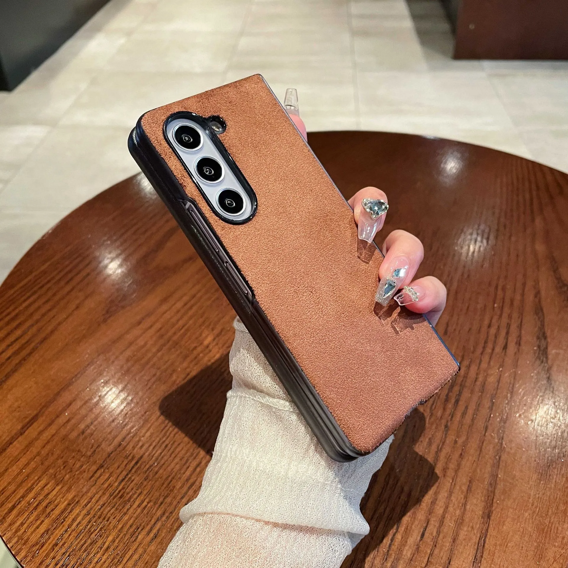 Samsung ZFold 5 Phone Case FOLD4 Folding Protective Case, Suede Shell, Vegan Leather, Solid Color, Ultra-thin Leather Case