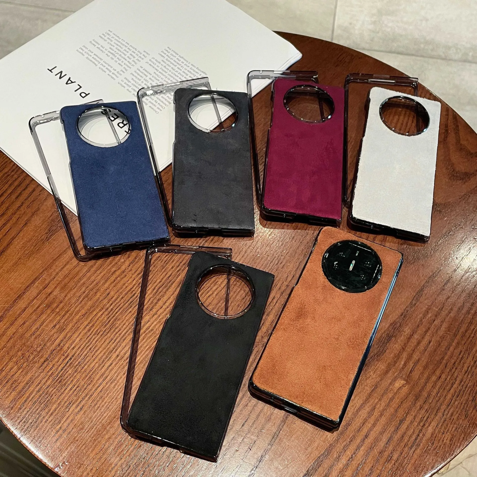 Compatible with Huawei Mate X5 phone case, MATE X5 folding solid color leather light luxury anti-drop protective case stand 5G