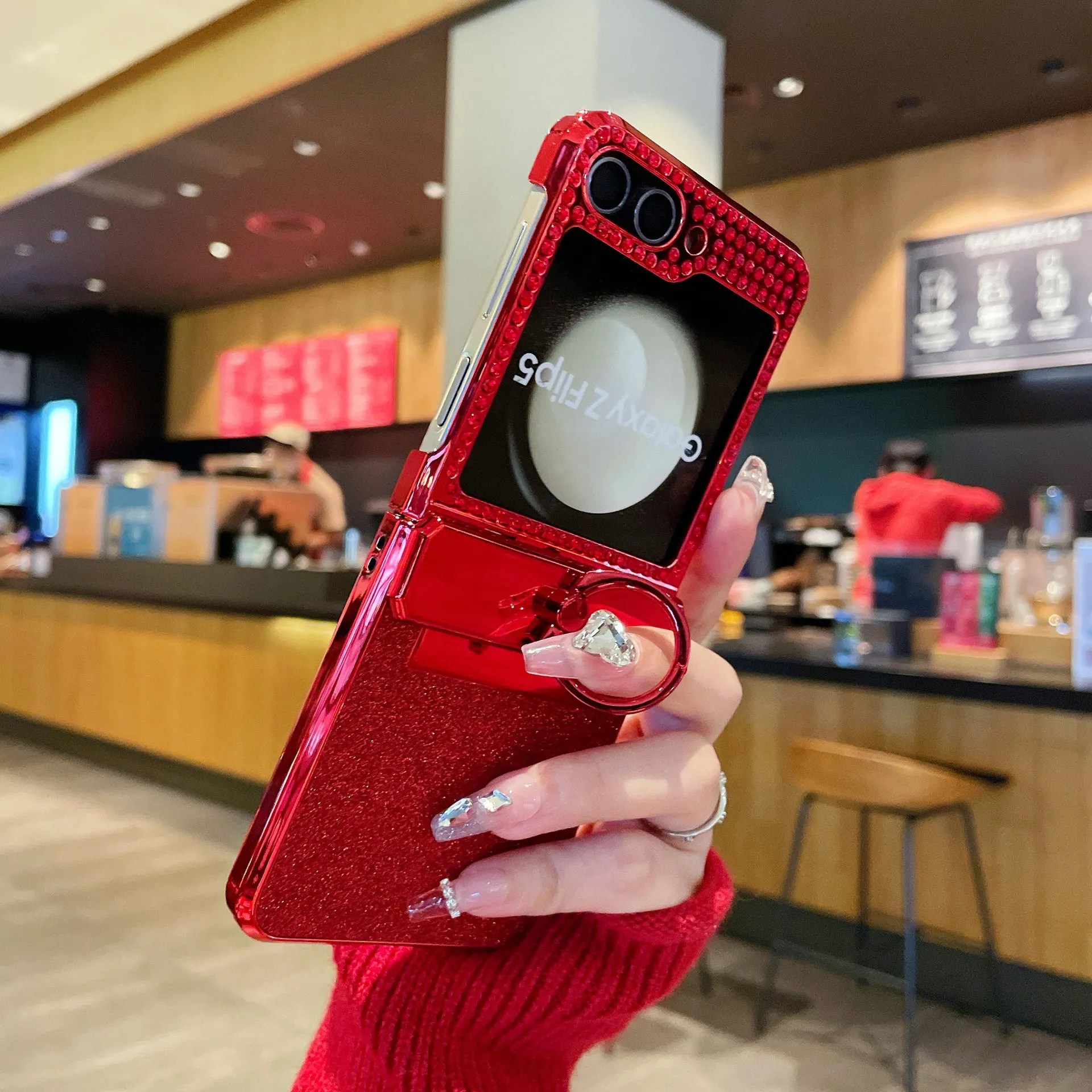 Compatible with Samsung ZFlip 5 phone case, ZFLIP 4 foldable screen diamond leather New Year case, drop-proof protective case