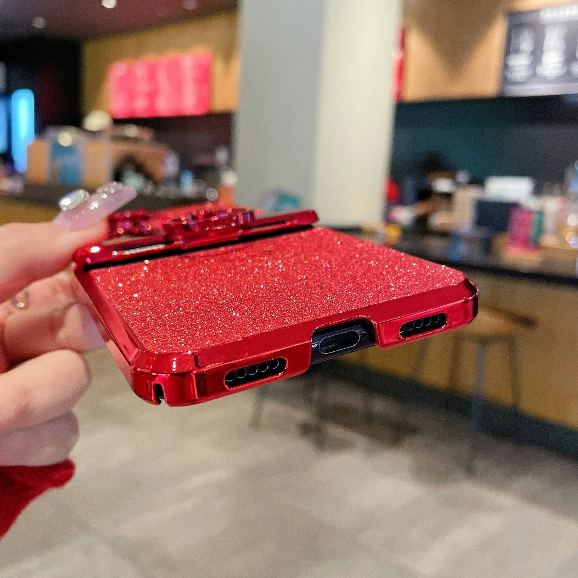 Huawei Pocket 2 phone case, P50 foldable screen protective leather case, glittery vegan leather, New Year case, hinge protection, drop-proof.