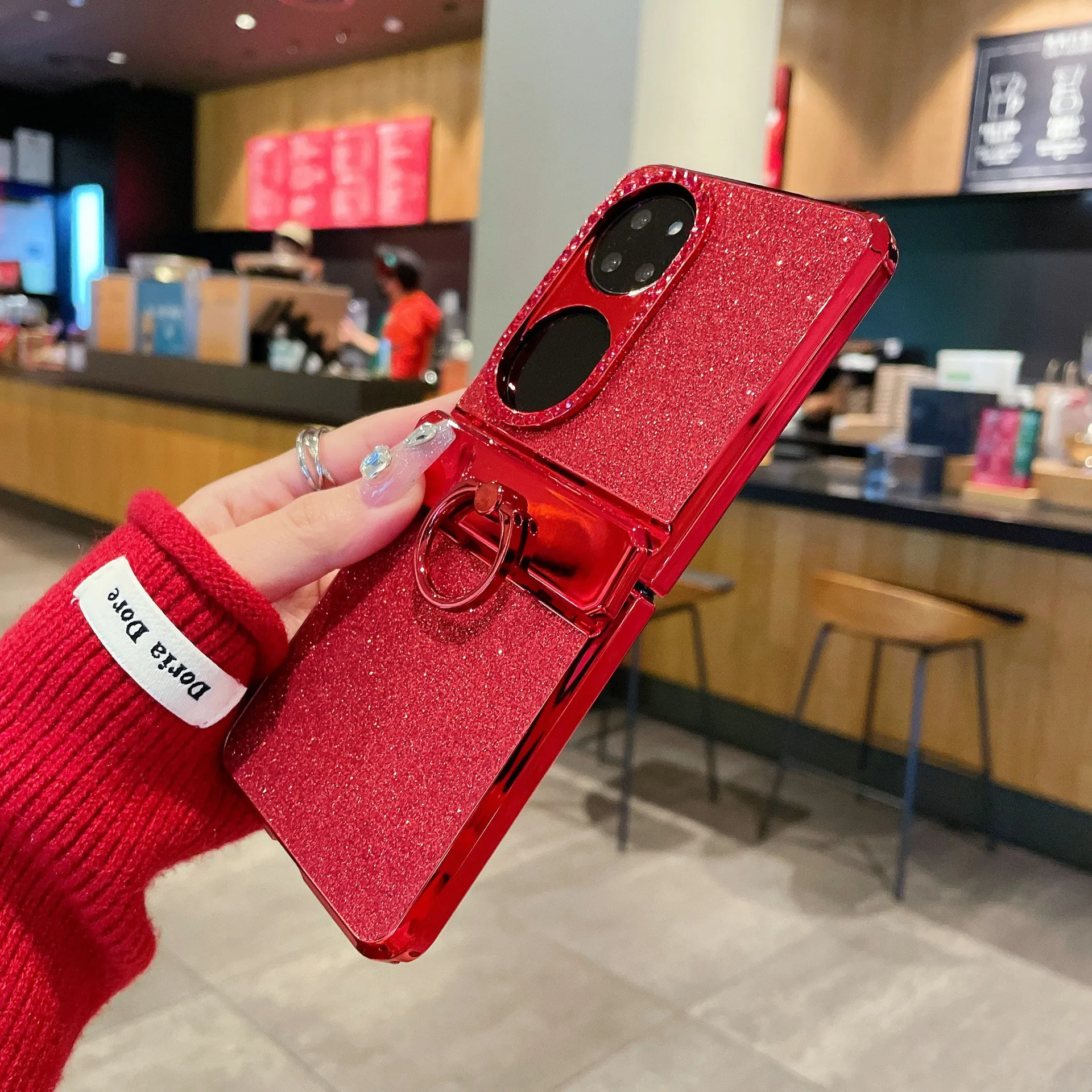 Huawei Pocket 2 phone case, P50 foldable screen protective leather case, glittery vegan leather, New Year case, hinge protection, drop-proof.