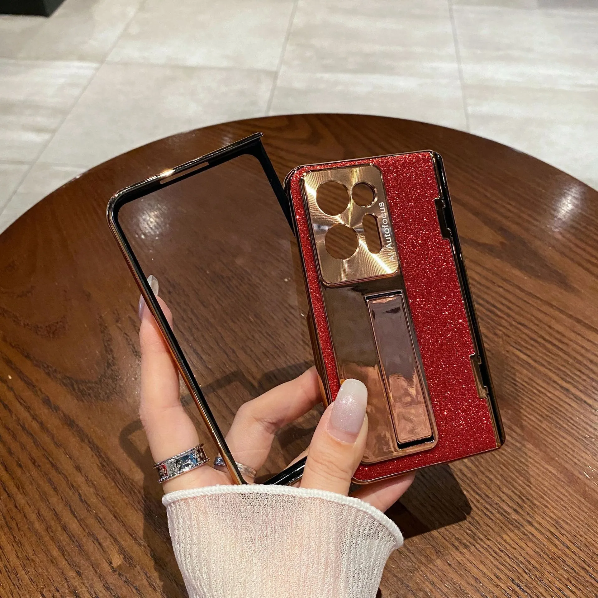 Compatible with OPPO Find N2 phone case, foldable screen protector, integrated glitter stand, drop-proof protective case