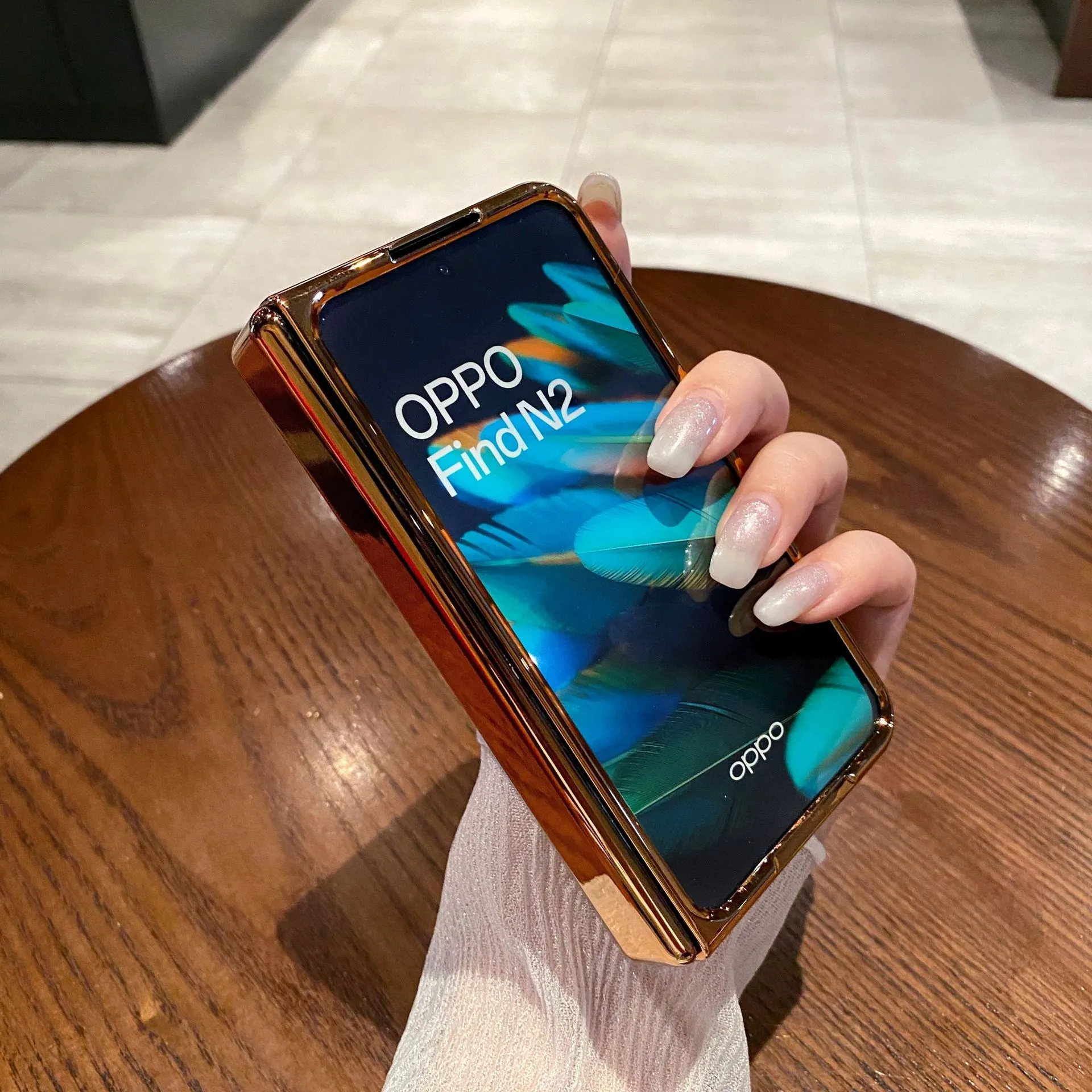 Compatible with OPPO Find N2 phone case, foldable screen protector, integrated glitter stand, drop-proof protective case