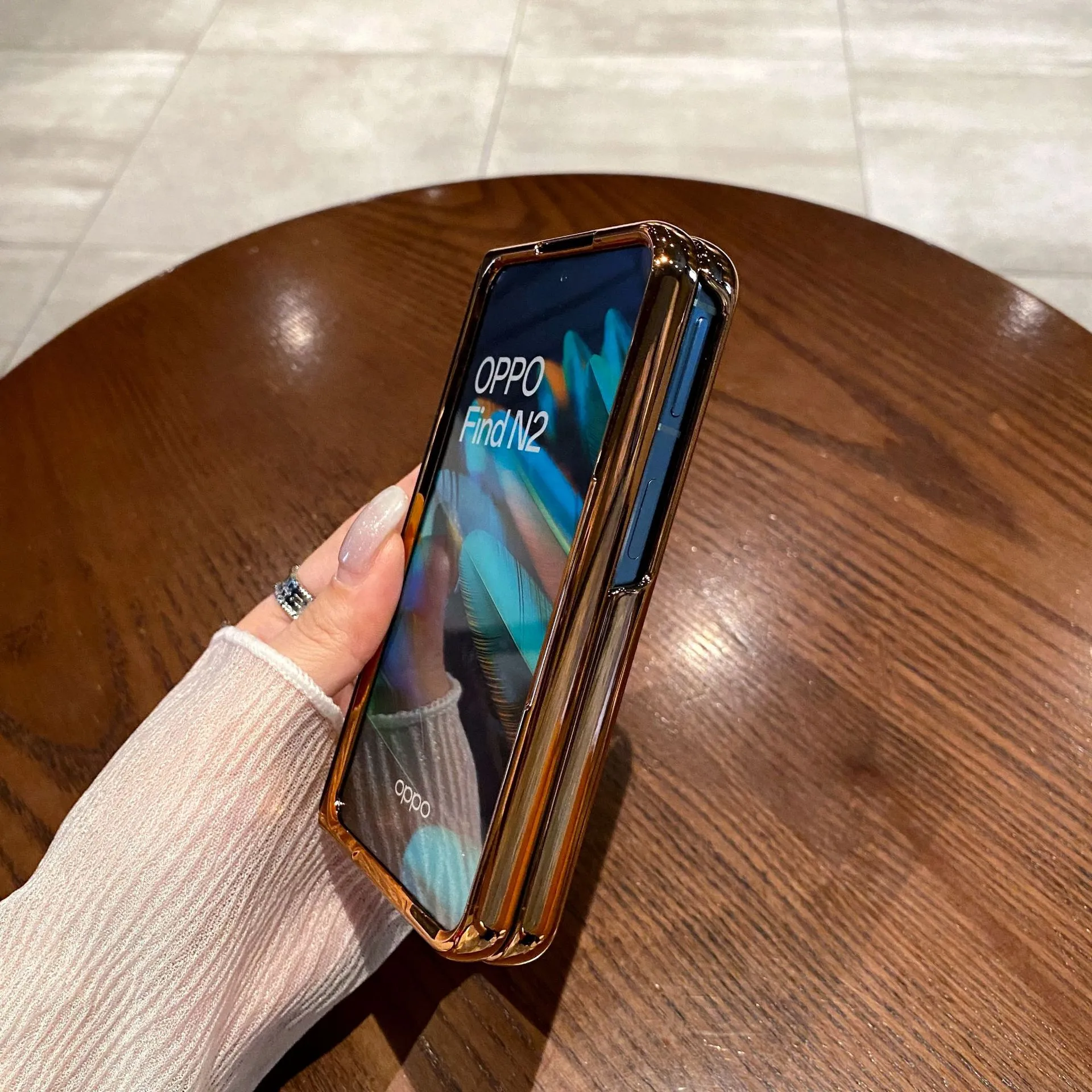 Compatible with OPPO Find N2 phone case, foldable screen protector, integrated glitter stand, drop-proof protective case