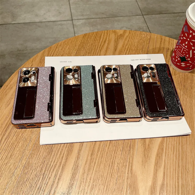 Compatible with OPPO Find N2 phone case, foldable screen protector, integrated glitter stand, drop-proof protective case