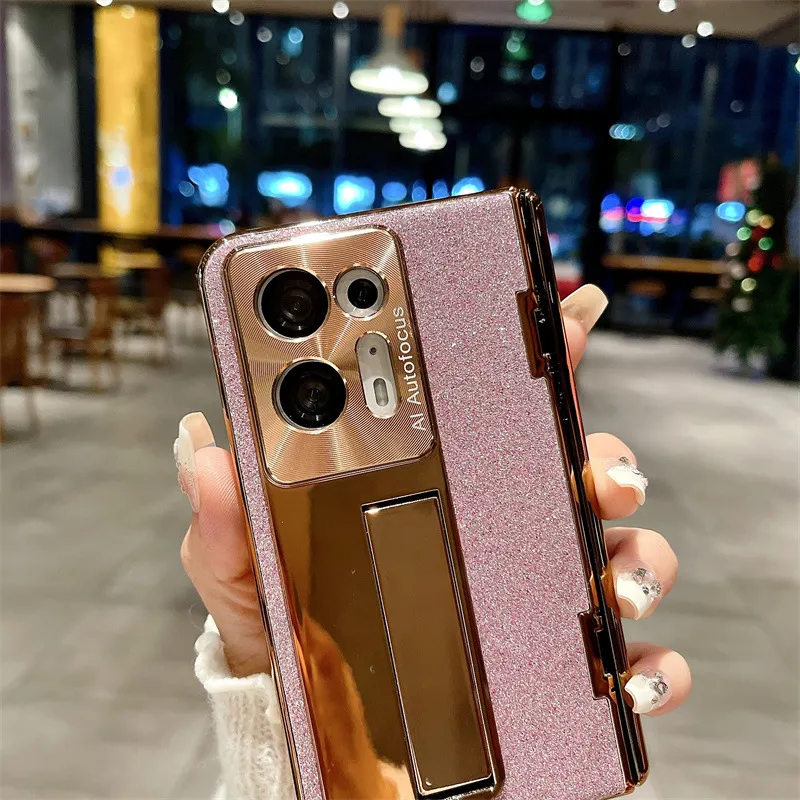 Compatible with OPPO Find N2 phone case, foldable screen protector, integrated glitter stand, drop-proof protective case