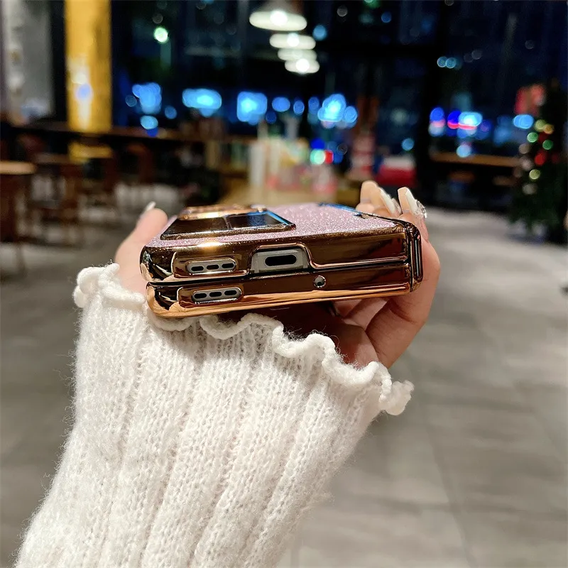 Compatible with OPPO Find N2 phone case, foldable screen protector, integrated glitter stand, drop-proof protective case