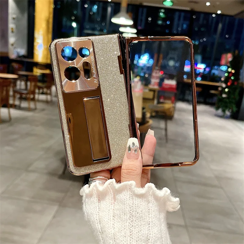 Compatible with OPPO Find N2 phone case, foldable screen protector, integrated glitter stand, drop-proof protective case