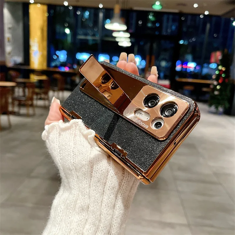 Compatible with OPPO Find N2 phone case, foldable screen protector, integrated glitter stand, drop-proof protective case