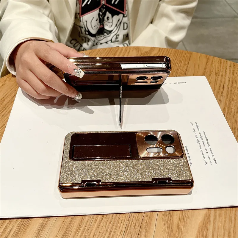 Compatible with OPPO Find N2 phone case, foldable screen protector, integrated glitter stand, drop-proof protective case