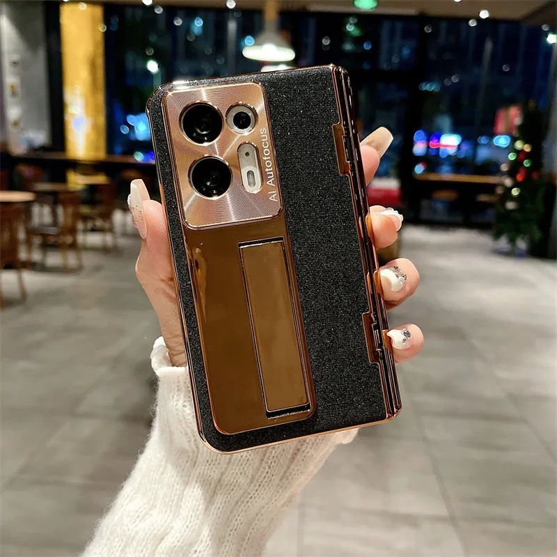 Compatible with OPPO Find N2 phone case, foldable screen protector, integrated glitter stand, drop-proof protective case