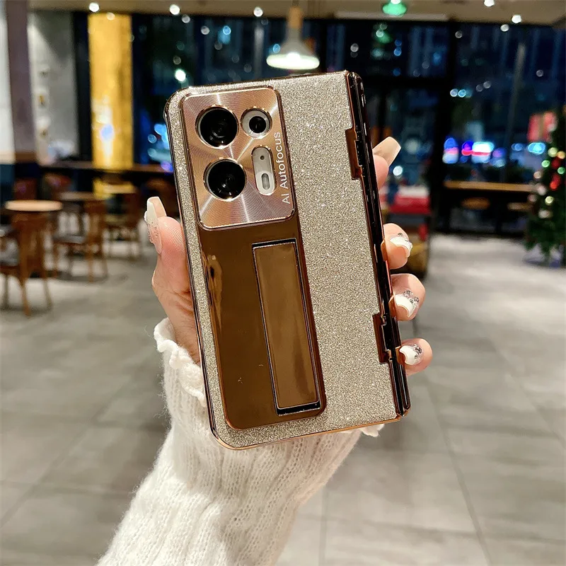 Compatible with OPPO Find N2 phone case, foldable screen protector, integrated glitter stand, drop-proof protective case