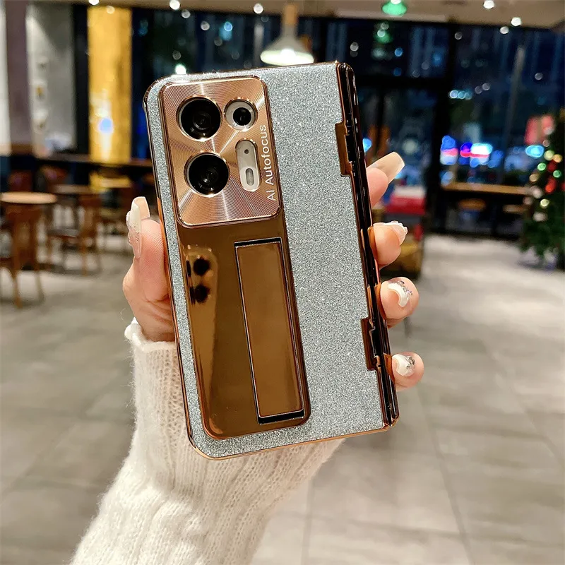 Compatible with OPPO Find N2 phone case, foldable screen protector, integrated glitter stand, drop-proof protective case