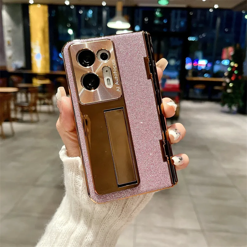 Compatible with OPPO Find N2 phone case, foldable screen protector, integrated glitter stand, drop-proof protective case