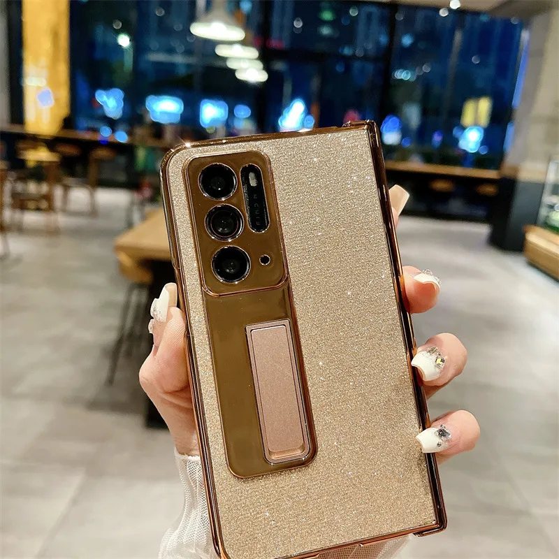 Compatible with OPPO Find N phone case, foldable screen protector, integrated glitter stand, drop-proof protective case