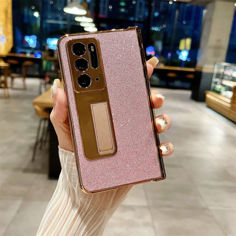 Compatible with OPPO Find N phone case, foldable screen protector, integrated glitter stand, drop-proof protective case