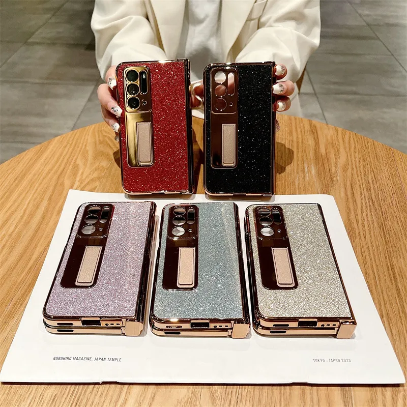 Compatible with OPPO Find N phone case, foldable screen protector, integrated glitter stand, drop-proof protective case