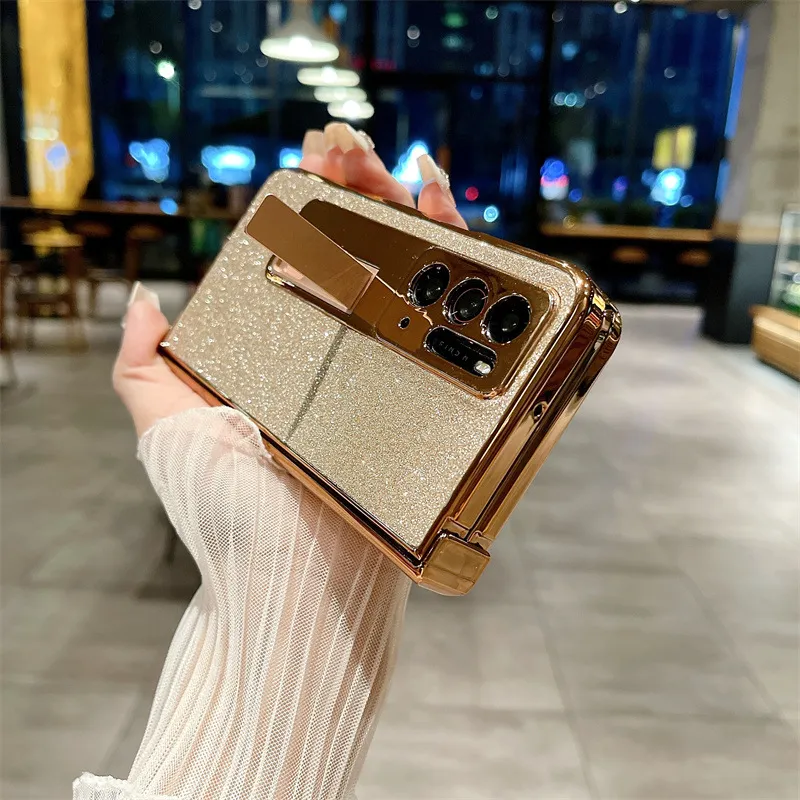 Compatible with OPPO Find N phone case, foldable screen protector, integrated glitter stand, drop-proof protective case