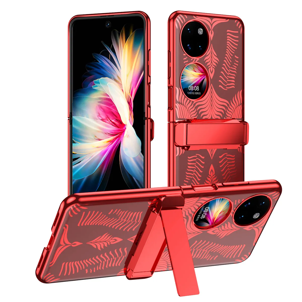 Huawei P50 Pocket phone case, foldable screen, electroplated bracket case, P50 treasure box hinge, full-coverage anti-drop case.