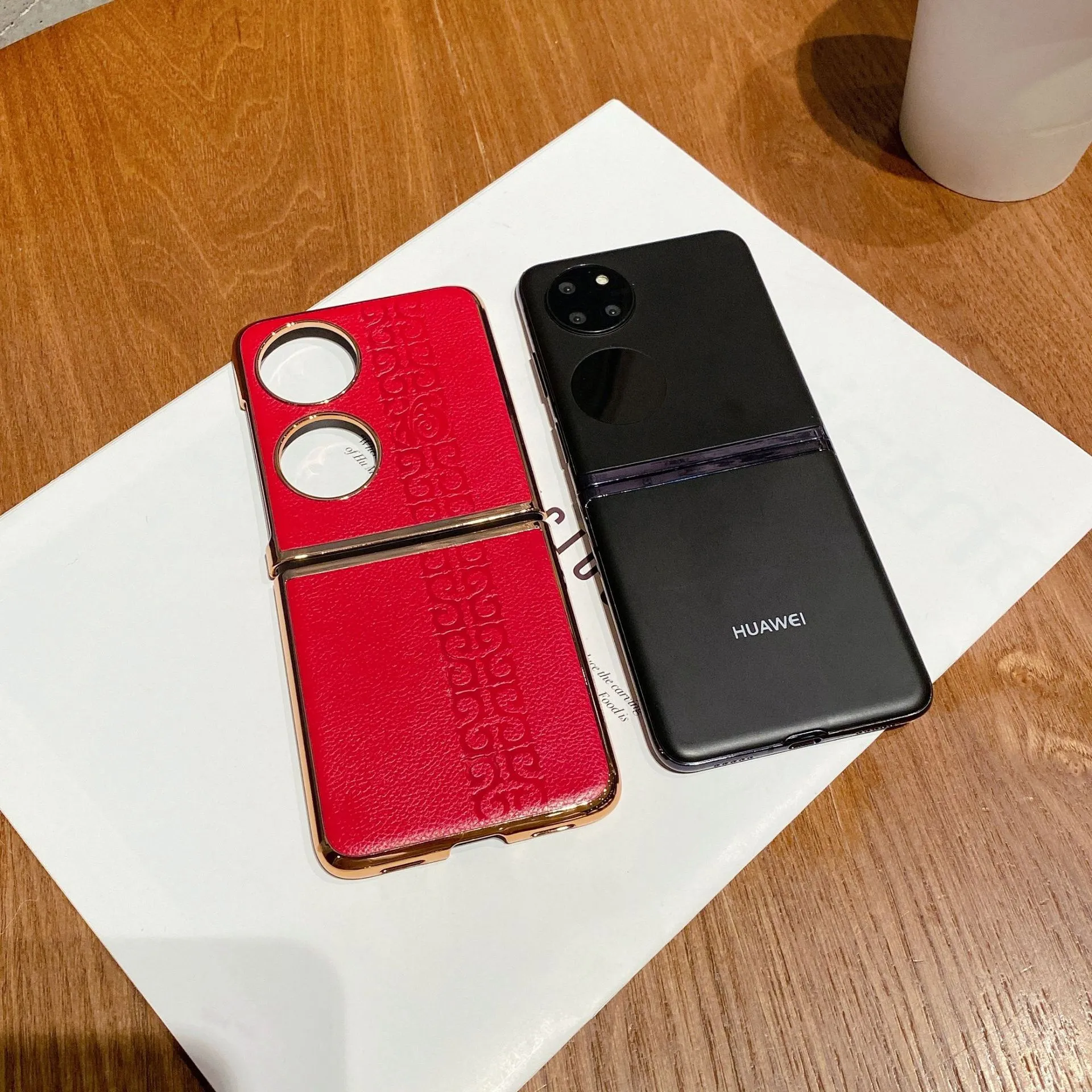 Huawei P50 Pocket Phone Case, P50 Treasure Box Foldable Screen Protective Leather Case, Vegan Leather with "Fu" Character, 5G Drop-Proof Applicable
