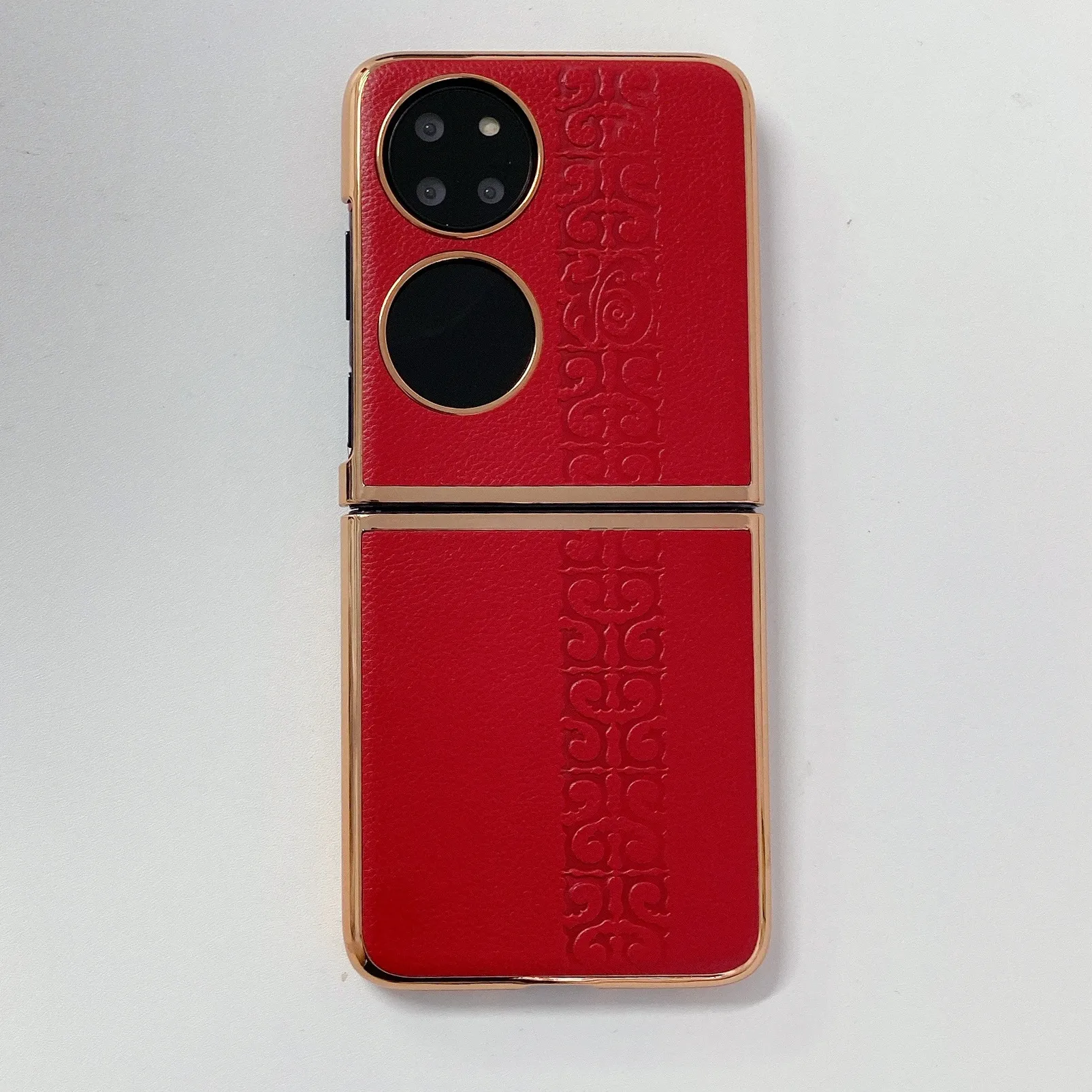 Huawei P50 Pocket Phone Case, P50 Treasure Box Foldable Screen Protective Leather Case, Vegan Leather with "Fu" Character, 5G Drop-Proof Applicable