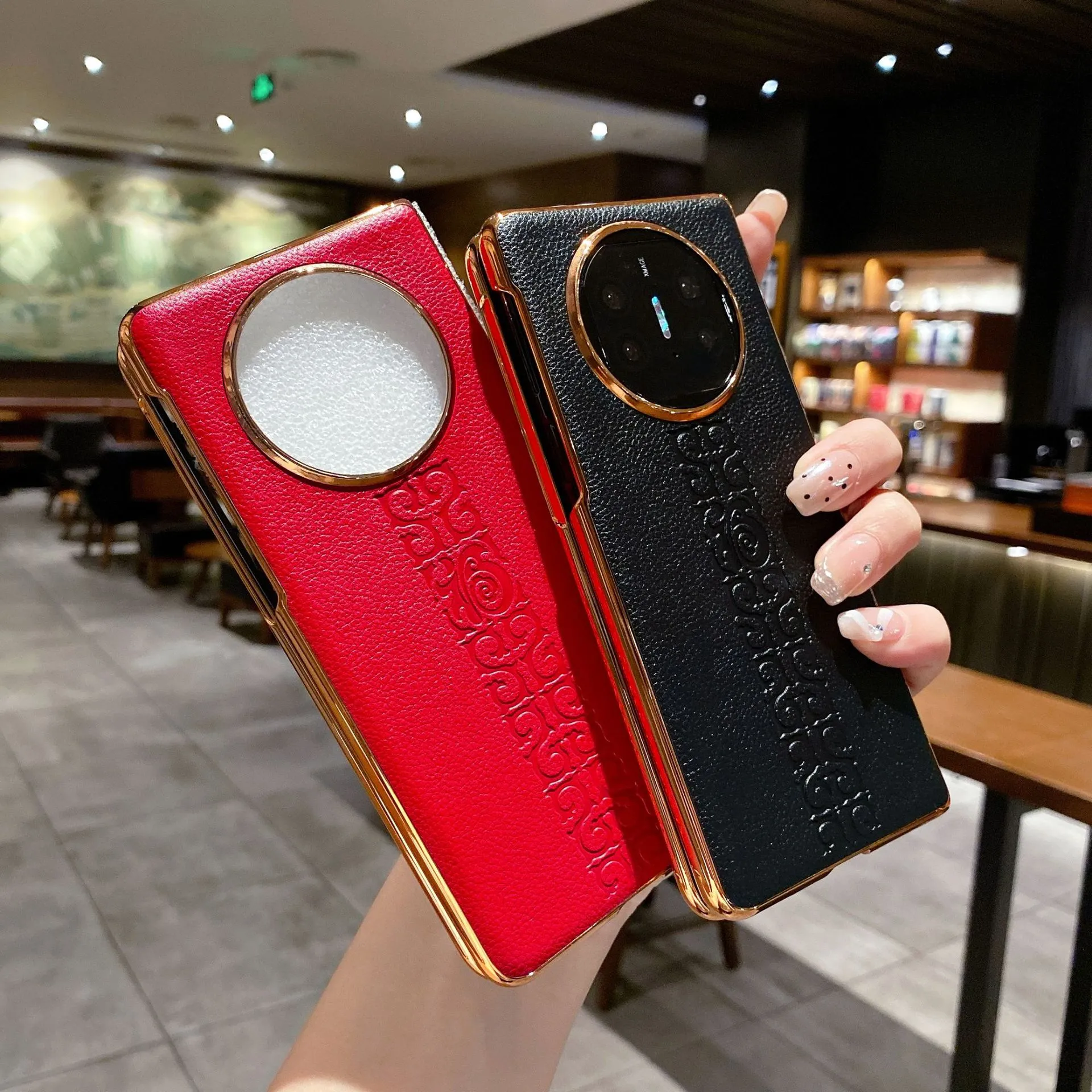 Compatible with Huawei Mate X5 phone case, MATE X3 foldable screen light luxury electroplated vegan leather drop-proof protective case