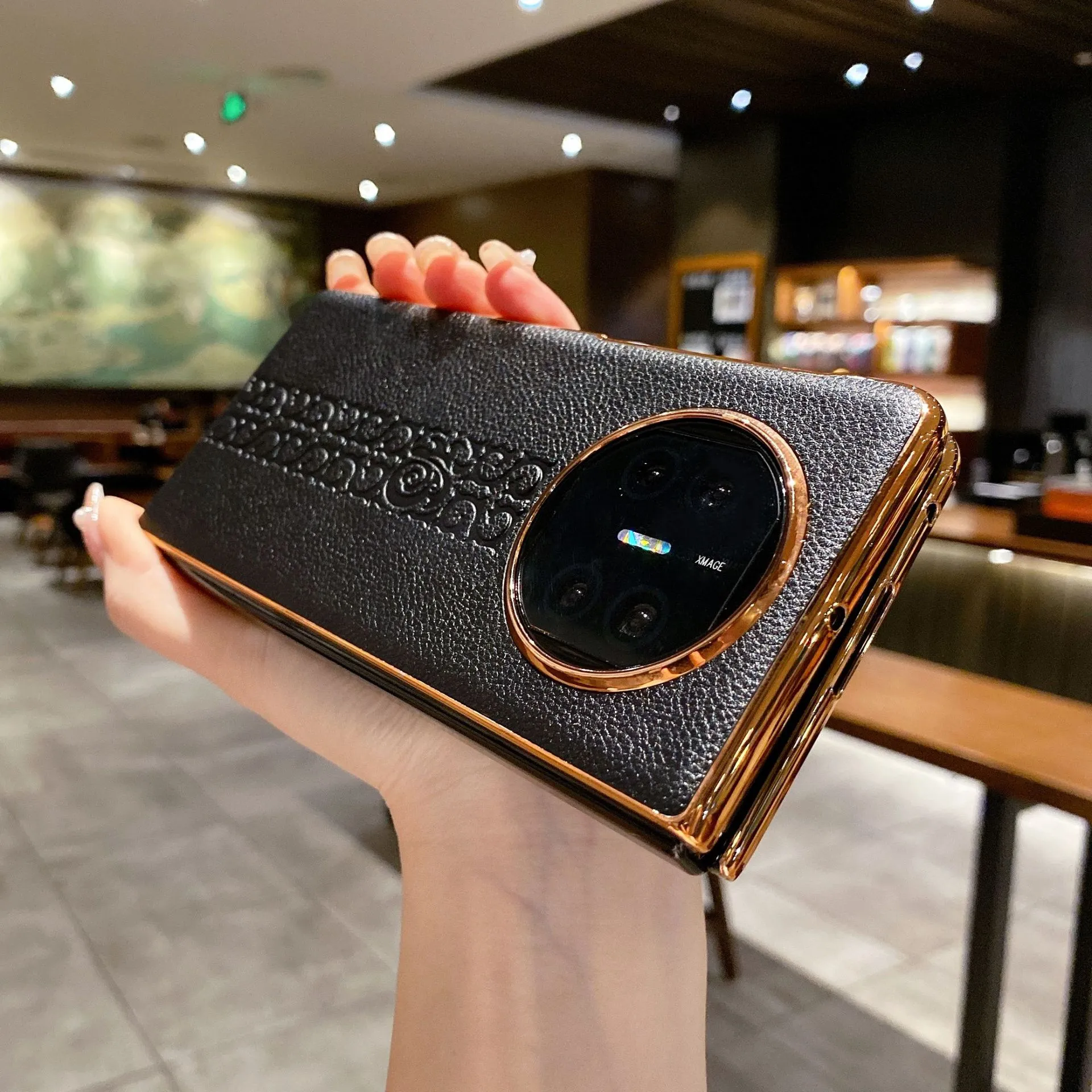 Compatible with Huawei Mate X5 phone case, MATE X3 foldable screen light luxury electroplated vegan leather drop-proof protective case